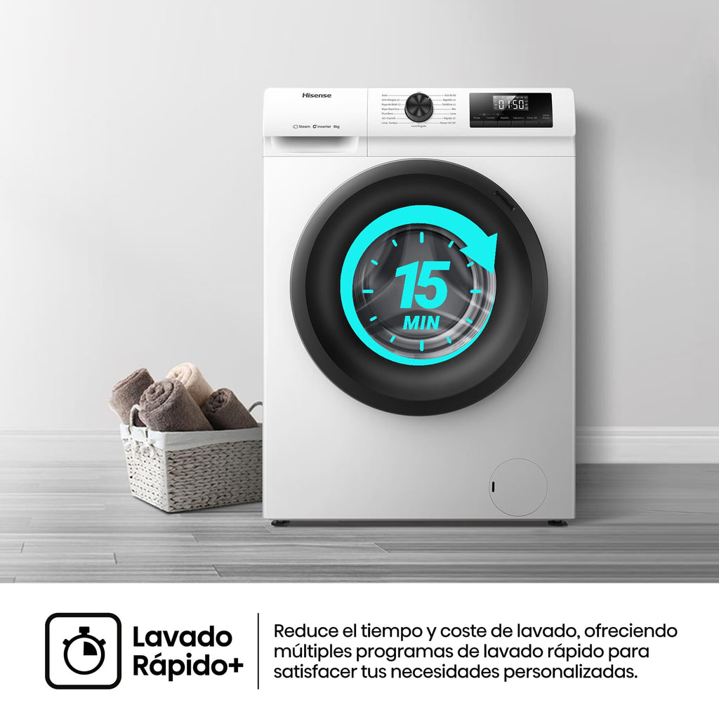 Lavadora Hisense WF1Q8041BW, 8kg, 1400rpm, A, Blanca