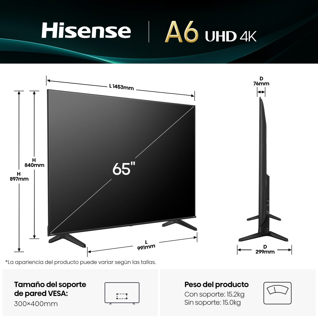 Tv Hisense 65A6Q, 65", 4K