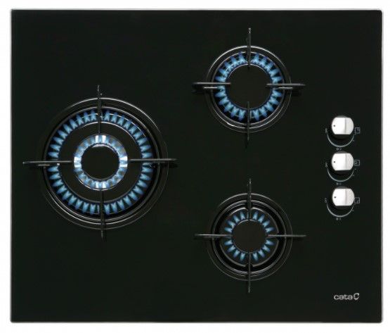 Encimera Cata CI6021BK, Cristal, 3 fuegos, Negra