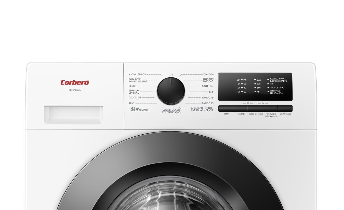 Lavadora Corbero CLH6105MN, 6kg, 1000rpm, A, Blanco