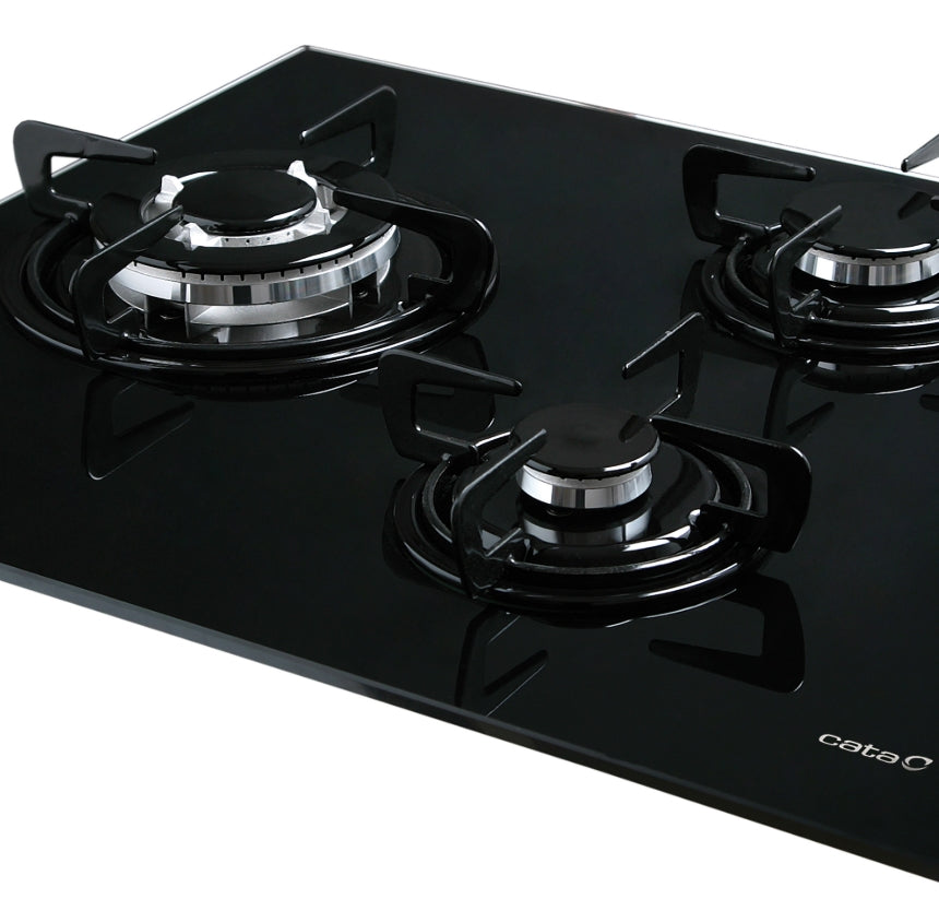 Encimera Cata CI6021BK, Cristal, 3 fuegos, Negra