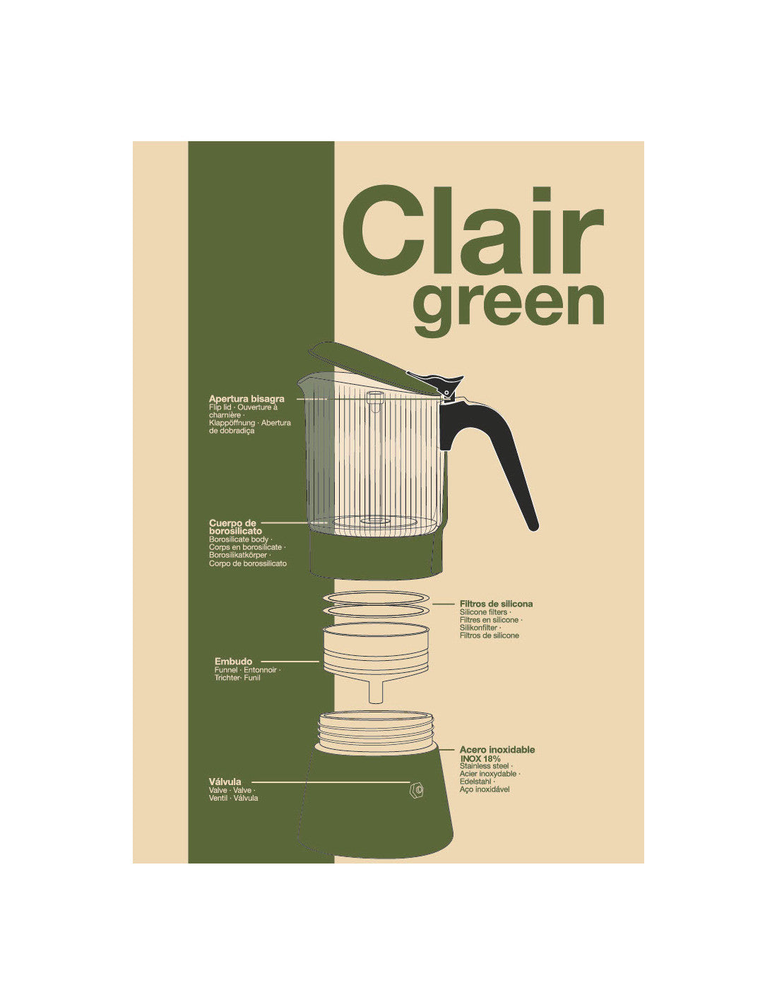 Cafetera Inoxibar BOROSILICATO verde 6 Tazas